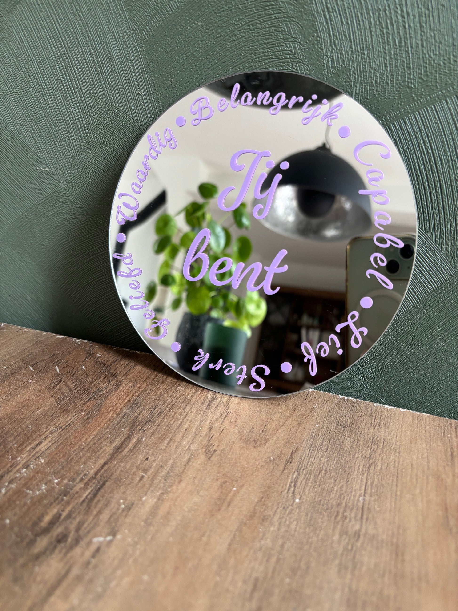 Motiverende Plakspiegel – Ø 15 cm | Zelfliefde & Positiviteit ByMVcrafts